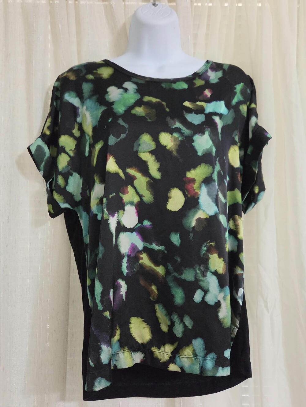 Joseph Ribkoff Black Short Sleeve Top with Multicolor Abstract Print